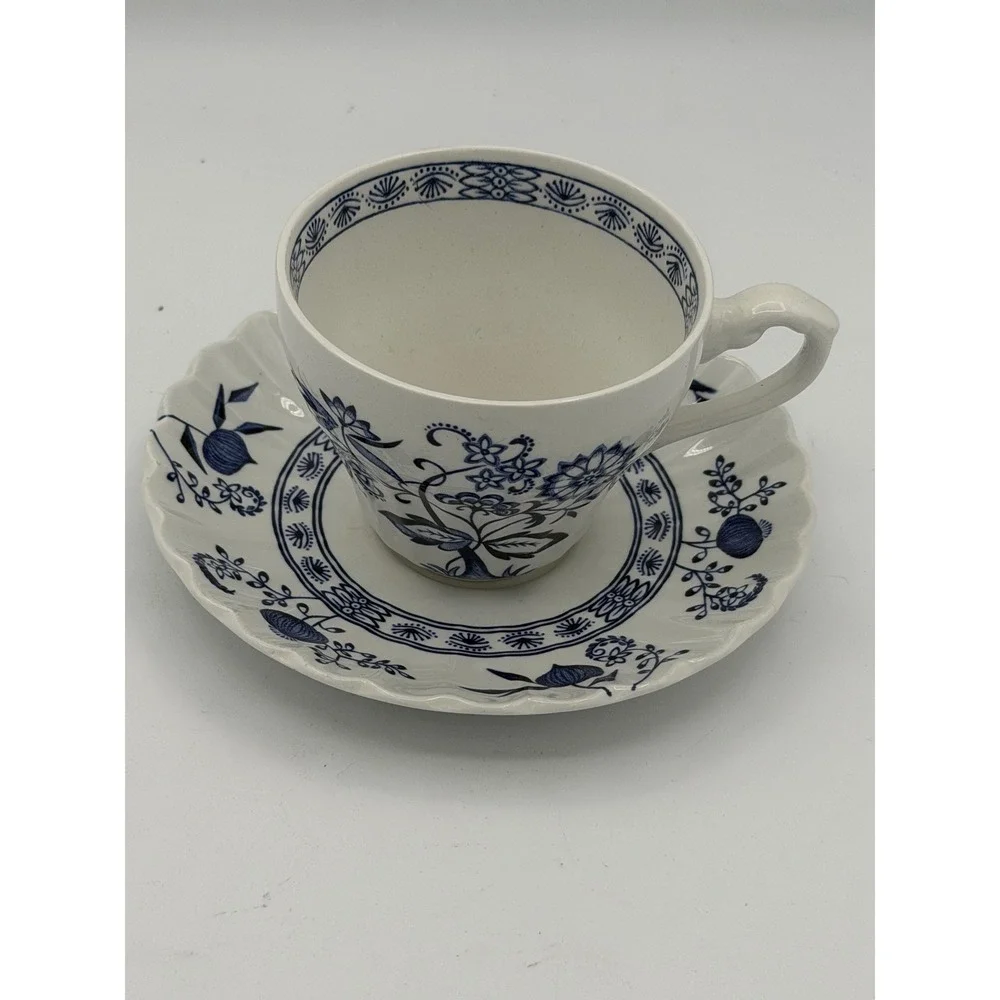 Vintage J&G Meakin Classic Blue Nordic Cup and Saucer Set of 8 English Ironstone
